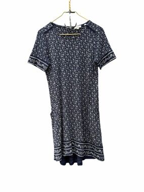 Fat Face Navy Floral Short-Sleeve Midi Dress wi/Border Print- Pockets - size 4